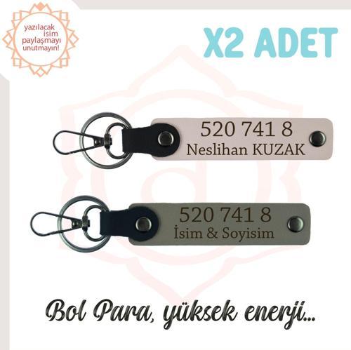 Kül Gri-Pudra, Size Özel Tasarım Manevi Güç Veren 2'li Anahtarlık Set, 520 741 8 Başarı Getiren Kod