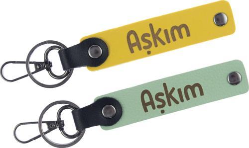 Aşkım Yazı Desenli Kancalı Deri Anahtarlık, İkili Set, Günlük Kullanım Anahtarlık Takım