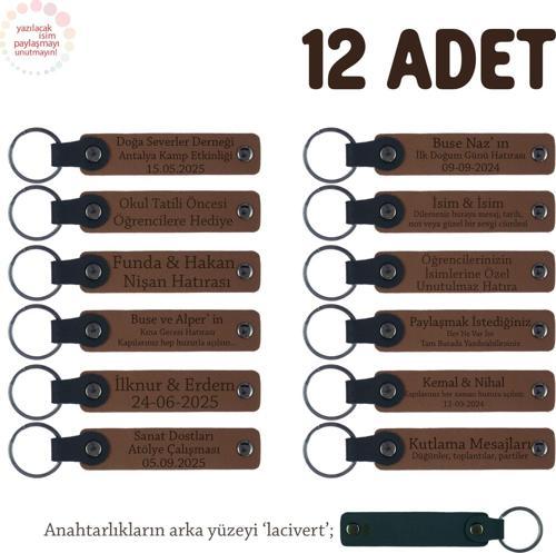 Açık Kahve & Lacivert, Babalar Günü Hediyesi, Kişiye Özel İsim Yazılı Anahtarlık 12' li Set