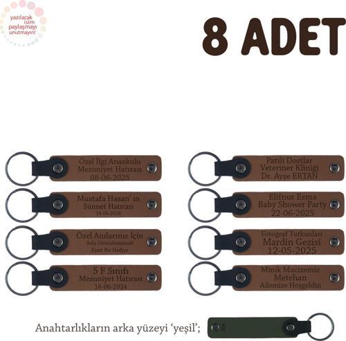 Kahverengi & Yeşil, Miniklere Özel İsim Yazılı Karne Hediyesi Anahtarlık 8’li Set, Öğretmen Armağanı