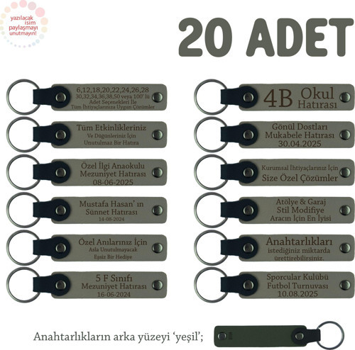 Kül Gri & Yeşil, Sınıf Öğretmeninden Mesajlı Karne Hatırası Anahtarlık 20’li Set, Okul Hatırası