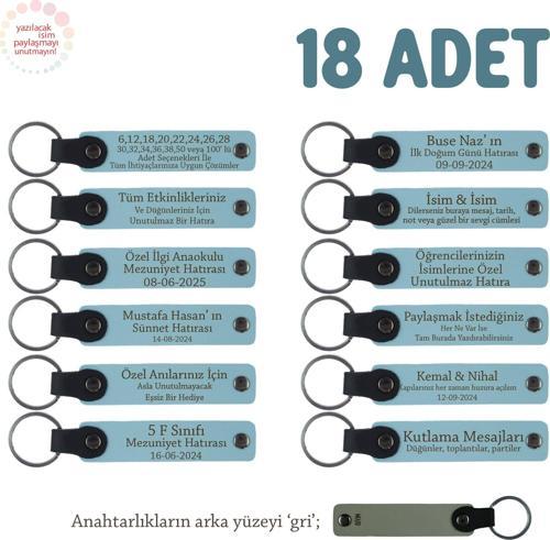 Gök Mavi & Gri, Sınıfça Paylaşılan Anılar İçin, 18'li Set, Adınıza Özel Üretim Kişisel Anahtarlık