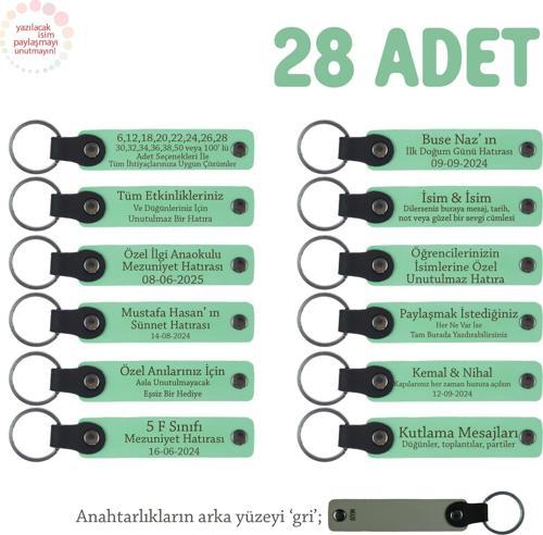 Açık Yeşil & Gri, Plates Grubu İçin İsim Yazılı Hediye Anahtarlık 28’li Set, Tüm Ekibe Özel Üretim