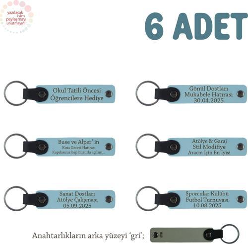 Gök Mavi & Gri, Yoga Ekibine Özel Üzerinde İsim Yazılı Hatıra Anahtarlık 6’lı Set, Armağan