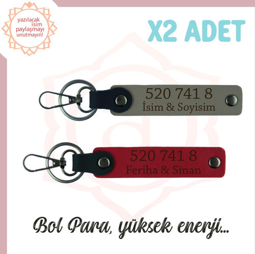 Kül Gri-Kırmızı, Size Özel Tasarım, Sevdiklerinize Hediye 520 741 8 Enerji Kodlu 2'li Anahtarlık Set