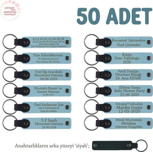 Gök Mavi & Siyah, Sünnet Düğün Kutlaması İçin Mesajlı Hatıra Anahtarlık 50’li Set, Konuklara Özel