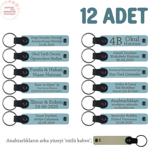 Gök Mavi & Sütlü Kahve, Babalar Günü Hediyesi, Kişiye Özel İsim Yazılı Anahtarlık 12' li Set