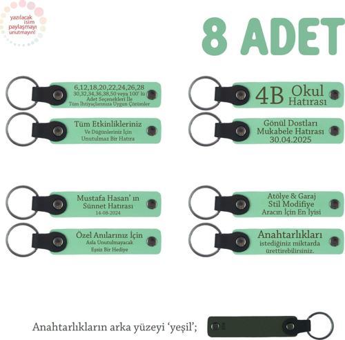 Açık Yeşil, Miniklere Özel İsim Yazılı Karne Hediyesi Anahtarlık 8’li Set, Öğretmenden Armağan