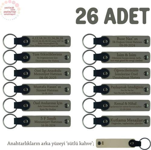 Kül Gri & Sütlü Kahve, Doğum Yapan Anneye Hediye, İsmine Özel 26'lı Hatıra Anahtarlık Seti
