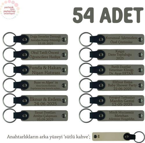 Kül Gri & Sütlü Kahve, Sevdiklerinize Düğün Hediyesi, İsim Mesaj Yazılabilen 54' lü Anahtarlık Seti