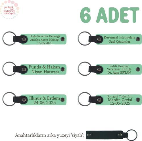 Açık Yeşil & Siyah, Anaokulu Miniklerine İsimli Karne Hatırası Anahtarlık 6’lı Set, Hediyelik Anı