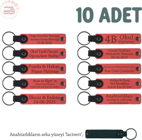 Nar Çiçeği & Lacivert, Dans Grubu İçin Kişiselleştirilebilir Hediyelik Hatıra Anahtarlık 10’lu Set