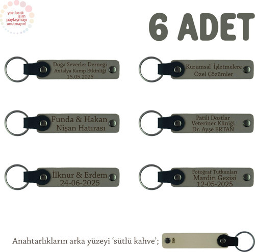Kül Gri & Sütlü Kahve, Babalar Günü İçin Hediye, İsim Ve Özel Mesaj Yazılabilen, 6'lı Anahtarlık