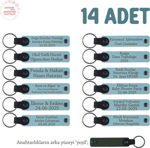 Gök Mavi & Yeşil, Karne Gününde Dağıtılacak Süper Hediye, 14'lü Anahtarlık Set, İsme Özgü Hatıralık