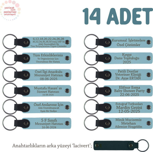 Gök Mavi, Anaokulu İçin Kişiselleştirilebilir İsim Yazılı Karne Hatırası Anahtarlık 14’lü Set