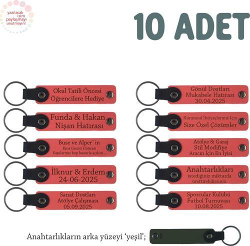 Nar Çiçeği & Yeşil, Dans Grubu İçin Kişiselleştirilebilir Hediyelik Hatıra Anahtarlık 10’lu Set