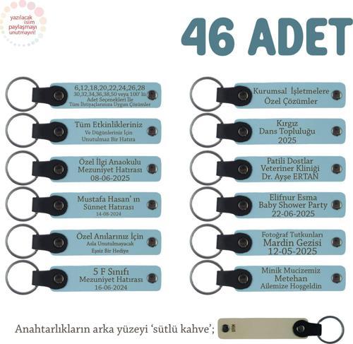 Gök Mavi & Sütlü Kahve, Kırk Uçurma Kutlaması İçin Bebeğin İsmine Özel, 46'lı Hatıra Deri Anahtarlık
