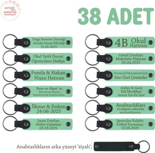 Açık Yeşil & Siyah, Bebek Mevlidi Hatırası İçin İsim Yazılı Anahtarlık 38’li Set, Konuklara Özel