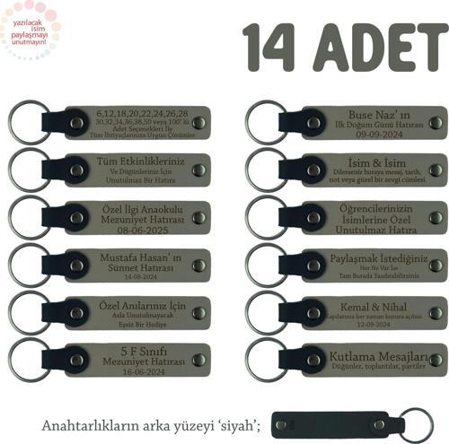 Kül Gri & Siyah, Mevlit Hatırası İçin Üzerinde İsim Yazılabilen Hediyelik Anahtarlık 14’lü Set