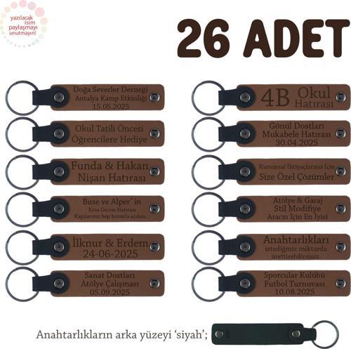Açık Kahverengi & Siyah, Doğum Yapan Anneye Hediye, İsmine Özel 26'lı Hatıra Anahtarlık Seti