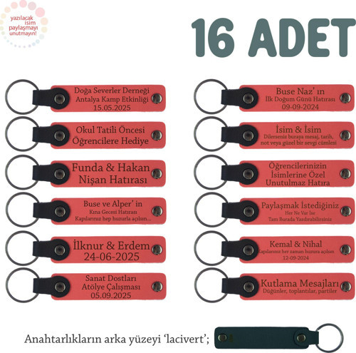 Nar Çiçeği, Okul Törenleri İçin Öğretmen İsmi Yazılı 16'lı Set, Hediyelik Hatıra Anı Anahtarlığı