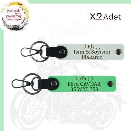 Beyaz-Fıstık Yeşil, Motorcu Arkadaşlara, İsim Plaka ve 0 Rh- Kan Grubu Yazılı Acil Durum Anahtarlığı