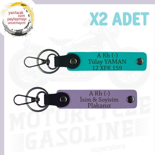 Mor Menekşe-Koyu Turkuaz, Motosiklete Özel, İsim Plaka ve A Rh (-) Kan Grubu, Acil Durum Anahtarlığı