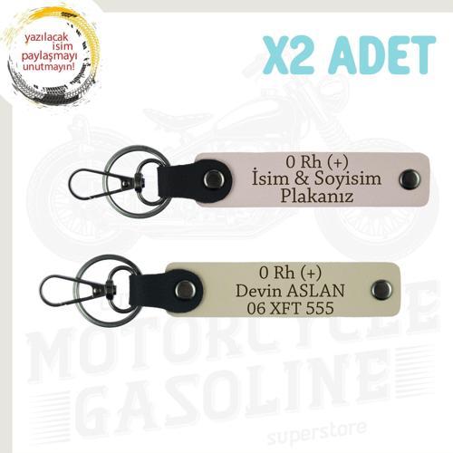 Pudra-S Kahve, Hız Aşıkları İçin Özel, İsim Plaka ve 0 Rh (+) Kan Grubu Yazılı Deri 2'li Anahtarlık