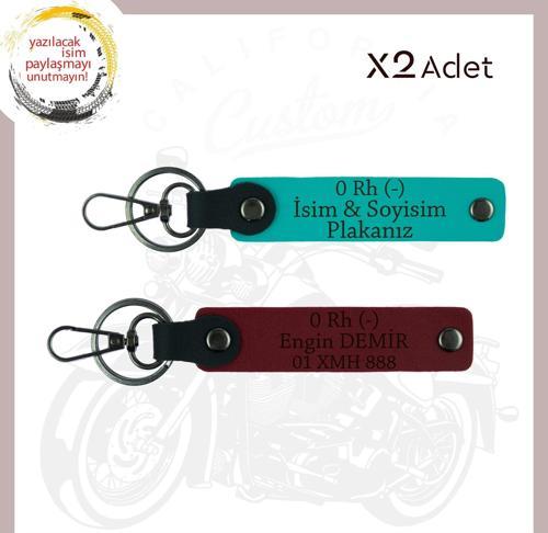 Koyu Turkuaz-Bordo, Motorculara, İsim Plaka ve 0 Rh (-) Kan Grubu Yazılı Güvenli Sürüş Anahtarlığı