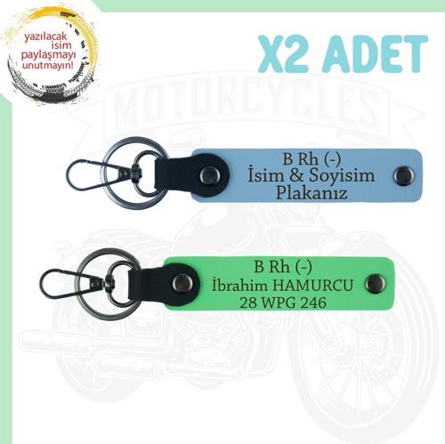 Gök Mavi-F. Yeşil, Biker Dostlarına, İsim Plaka ve B Rh (-) Kan Grubu Yazılı, Motor 2'li Anahtarlık