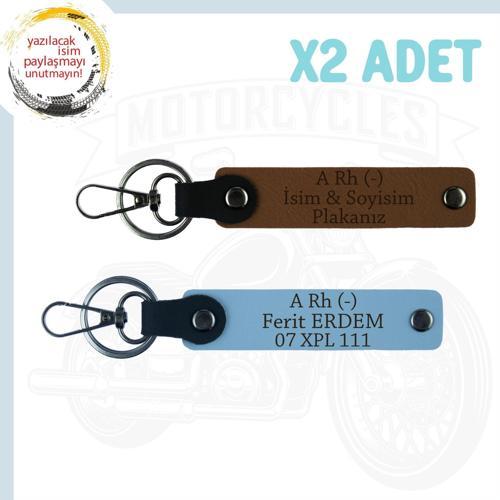 Açık Kahve-Gök Mavi, Güvenli Sürüş İçin, İsim Plaka ve A Rh (-) Kan Grubu Yazılı Motorcu Anahtarlığı