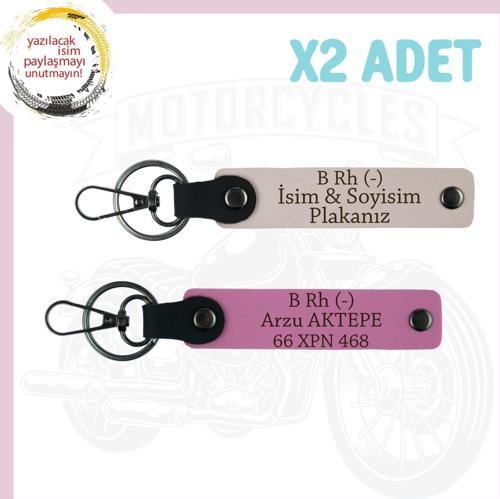 Pudra-Pembe, Motor Severlere, İsim Plaka ve B - Kan Grubu Yazılı Özel Tasarım Deri 2'li Anahtarlık