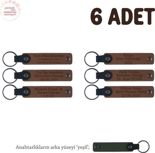 Kahverengi & Yeşil, Anaokulu Miniklerine İsimli Karne Hatırası Anahtarlık 6’lı Set, Hediyelik Anı
