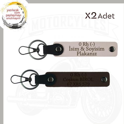 Pudra-K Kahve, Motosiklete Özel, İsim Plaka ve 0 Rh (-) Kan Grubu Yazılı Acil Durum Anahtarlığı 2li