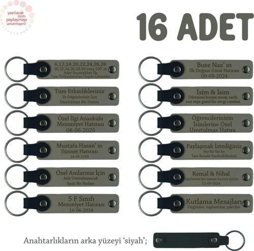 Kül Gri & Siyah, 40 Uçurma Mevlüdü İçin Üzerine İsim Yazılabilen 16'lı, Anı Anahtarlık Set