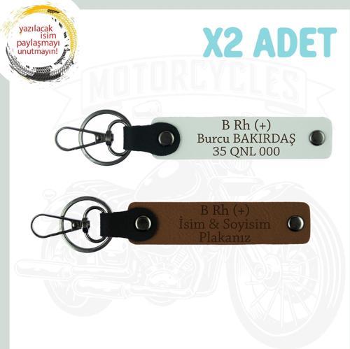 A. Kahve-Beyaz, Motorculara Özel, İsim Plaka ve B (+) Kan Grubu Yazılı Kişisel 2'li Anahtarlık Seti