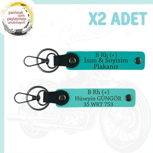K Turkuaz-Turkuaz, Motosiklet Severlere, İsim Plaka ve B (Rh) + Kan Grubu Yazılı 2'li Anahtarlık Set