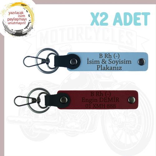 Gök Mavi-Bordo, Motor Severlere Özel, İsim Plaka ve B - Kan Grubu Yazılı Kişiye Özel 2'li Anahtarlık