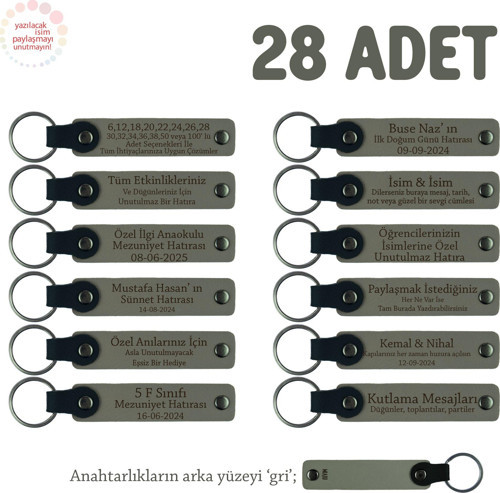 Kül Gri & Gri, Emlakçılara Özel Anahtarlık, Müşterilerinize Hediyelik Promosyon, 28' li Set