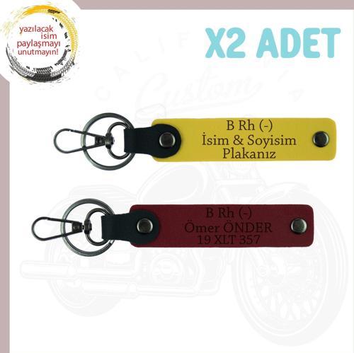 Sarı-Bordo, Motor Tutkunlarına, İsim Plaka ve B Rh (-) Kan Grubu Yazılı Özel Üretim 2'li Anahtarlık