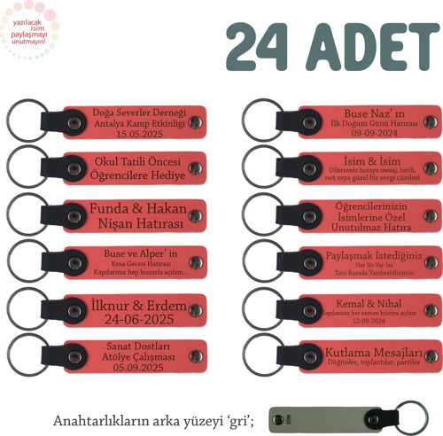 Nar Çiçeği & Gri, Doğa Yürüyüş Grubu İçin İsim Yazlıabilen Hatıra Anı Anahtarlık 24’lü Set