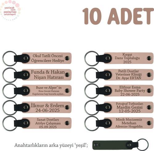Yavru Ağzı & Yeşil, Anaokulu Hatırası İçin Kişiselleştirilmiş Anahtarlık 10’lu Set, Eğitim Hediyesi