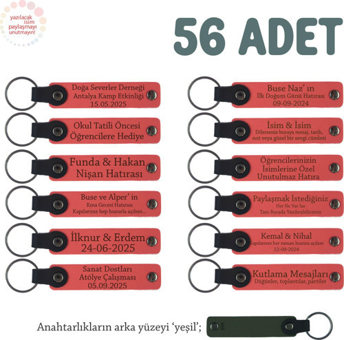 Nar Çiçeği & Yeşil, Kurumsal Kimliğinize Uygun, Müşterilerinize Özel Hediyelik Anahtarlık 56'lı Set