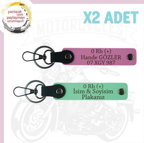 Yeşil-Pembe, Hız Sevene Özel, İsim Plaka ve 0 Rh (+) Kan Grubu Yazılı 2'li Anahtarlık Set, Hediyelik