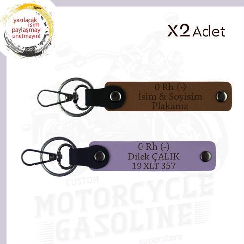 Açık Kahve-Menekşe, Motorcu Dostlara, İsim Plaka ve 0 Rh (-) Kan Grubu Yazılı Özel 2'li Anahtarlık