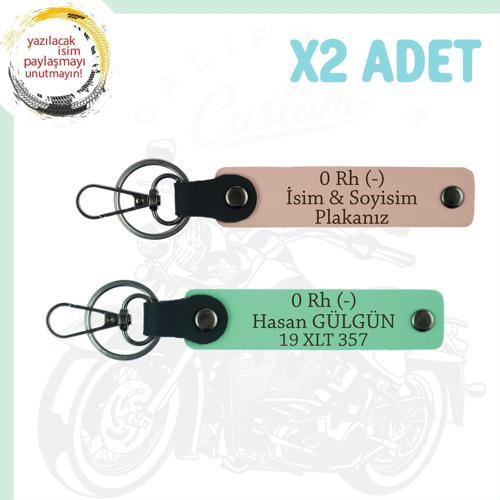 Yavruağzı-Yeşil, Motor Severlere Özel İsim Plaka, 0 - Kan Grubu Yazılı Özel Tasarım 2'li Anahtarlık