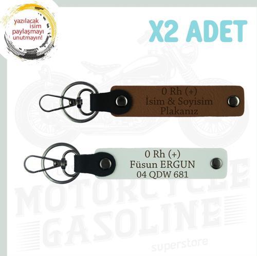 A. Kahve-Beyaz, Motorculara Özel, İsim Plaka ve 0 (+) Kan Grubu Yazılı Kişisel 2'li Anahtarlık Seti