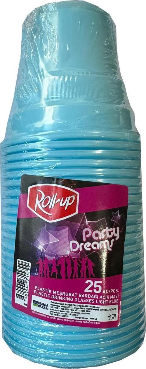 Party Dreams Parti Davet Piknik Renkli Plastik Sert Mika Bardak - Turkuaz - 25'li Paket