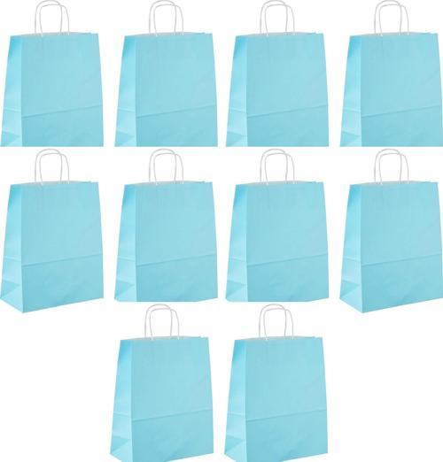 Büküm Saplı Kraft Kağıt Çanta Karton Hediyelik Poşet Torba - Açık Mavi -18x24 Cm. - 10 Adetlik Paket