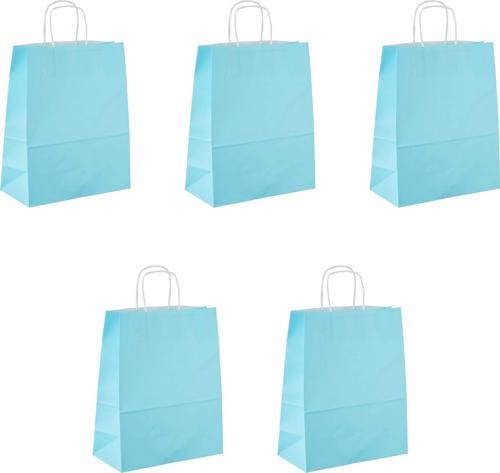 Büküm Saplı Kraft Kağıt Çanta Karton Hediyelik Poşet Torba - Açık Mavi -18x24 Cm. - 5 Adetlik Paket